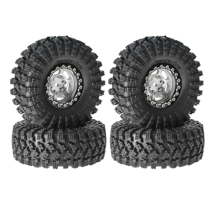 1.3” Aluminum Beadlock Wheels & All-Terrain Trail Tires Set, -8.0mm Offset, 66×26mm, 7mm Hex, Foam Inserts, Fits 1/18 1/24 TRX4M SCX24 AX24 FCX24 Ascent-18, Pre-Assembled 4 pcs (White) - color: White