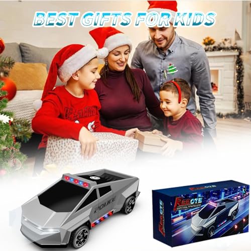 RC Remote Control Car Cybertruck Toy, Police Car Toy 2.4GHz, LED Lights, 2 Rechargeable Batteries, Ideal Gift for Boys Girls Ages 3+ Years - style: Police Cybertruck