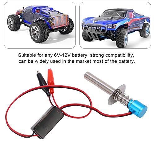 6-12V RC Car Igniter Kit with N4 Hot Glow Plug Gasket, RC Glow Plug Igniter for Methanol Engine, Electronic Glow Plug Starter for Aircraft Car Model, Compatible with HSP and Othe (Blue) - color: Blue