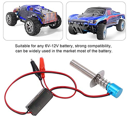 6-12V RC Car Igniter Kit with N4 Hot Glow Plug Gasket, RC Glow Plug Igniter for Methanol Engine, Electronic Glow Plug Starter for Aircraft Car Model, Compatible with HSP and Othe (Blue) - color: Blue