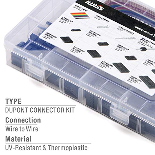 IWISS 1550PCS 2.54mm Pitch Dupont Connector Kit, Includes Pin Headers, Jumper Wire, Crimp Pins for RC Servo, Arduino, SMT, SATA, EPS, PCIe, Battery Balancer