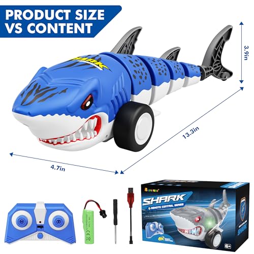 Remote Control Shark Car Toy for Kids, 360° Stunt Drift All Terrains Lights | 2.4GHz Rechargeable Electric RC Simulation Shark Stunt Car, Birthday Christmas Outdoor Gifts for 6,7,8,9,10-12 Boys Girls