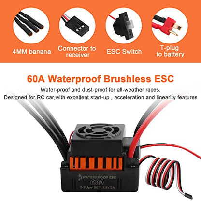 RC Motor & ESC Combo Set,1:10 F540 4370KV Brushless Motor and 60A ESC with Electric Speed Controller Program Card for 1/10 RC Off Road Car Trucks