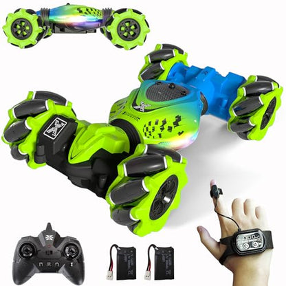 Gesture RC Car Green, 1:24 4WD Transform Off-Road Stunt Car with Gesture & Remote Control, 360° Flips Drift Vehicle with LED Lights Music, All Terrain Toy Cars Gifts for Boys Girls Age 6-12 - style: 1:24 Green