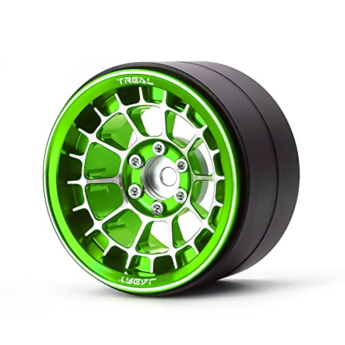 Treal Aluminium 2.2 Beadlock Wheels Rims(2) pcs Fit RC Crawler Mud Truck 2.2 Tires (Green) - color: Green