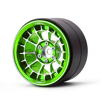 Treal Aluminium 2.2 Beadlock Wheels Rims(2) pcs Fit RC Crawler Mud Truck 2.2 Tires (Green) - color: Green