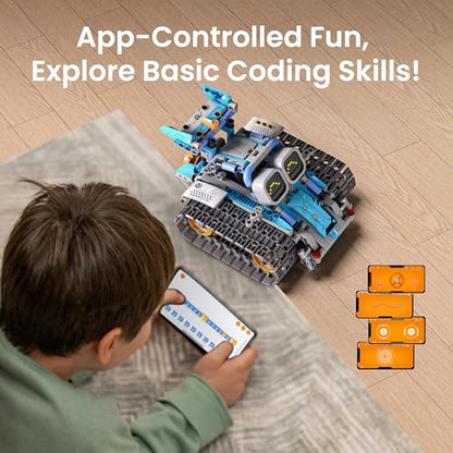 Sillbird Building Robot Kit STEM Gifts for Kids 8-13 with Remote Control | Coding Robotic Set, Birthday Presents for Boy, App-Controlled, Buildable 5in1 Models, Rechargeable Toy, LED Eyes, 473 Pieces - color: Gray-blue