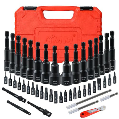 AMM 47PCS Magnetic Nut Driver & Screwdriver Bit Set, Includes Nut Driver Set for Impact Drill, Screwdriver Bit, Mini Ratcheting Wrench, Drill Bit Adapter & Bit Holder | 1/4" Hex Shank | Cr-V Steel - size: 47PC Magnetic Nut Driver & Screwdriver Bit Set