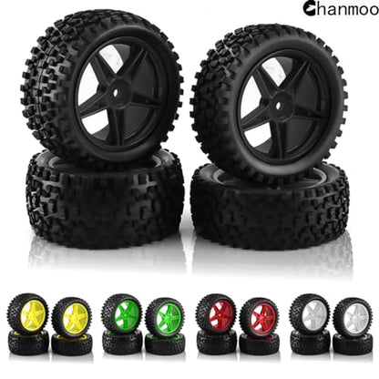 1/10 RC Off Road Tires and Wheels Rims 12mm Hex Set Front and Rear 87mm Rubber Buggy Tyres Foam Inserts for 1:10 Off-Road Car HSP Kyosho HPI Tamiya HSP 94107 94166 94106 94155 4PCS (Green) - color: Green