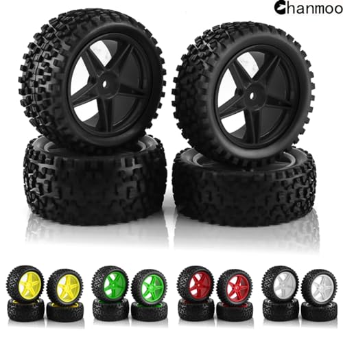 1/10 RC Off Road Tires and Wheels Rims 12mm Hex Set Front and Rear 87mm Rubber Buggy Tyres Foam Inserts for 1:10 Off-Road Car HSP Kyosho HPI Tamiya HSP 94107 94166 94106 94155 4PCS (Black) - color: Black