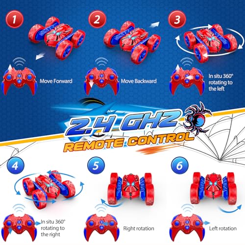 Excitobo Remote Control Car,RC Cars Boys Toys for 3 4 5 6 7 8 9 10 11 12 Year Old Boy Double Sided 360°Flip 4WD Rechargeable Drift RC Race Car Birthday Gifts Easter Basket Stuffers for Kids Age 3-12 - color: Red