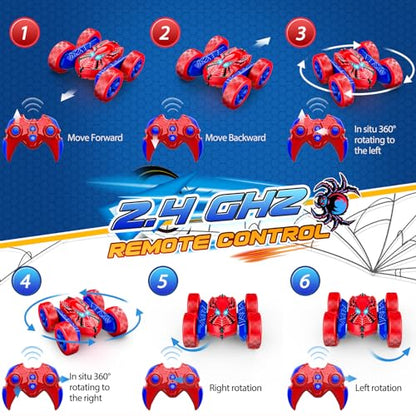 Excitobo Remote Control Car,RC Cars Boys Toys for 3 4 5 6 7 8 9 10 11 12 Year Old Boy Double Sided 360°Flip 4WD Rechargeable Drift RC Race Car Birthday Gifts Easter Basket Stuffers for Kids Age 3-12 - color: Red
