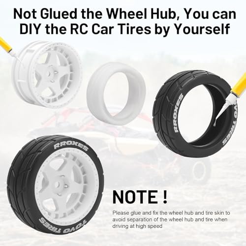 1/10 RC On Road Wheels and Tires, daitoku 12mm Hex RC Rally Racing Car Tires for HPI Ken Block's Tamiya XV01 TT01 TT02B Kyosho FAZER MK2 Lc Racing PTG HSP RGT RC 3RACING D5 (White) - color: White