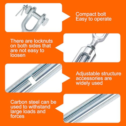 1/2 x 12 Inch Galvanized Turnbuckle Forged Jaw and Jaw Turnbuckles for Cable Rail Rigging Rope Chain 2200 lbs Load, 2PCS (1/2'' X 12'') - size: 1/2'' X 12''