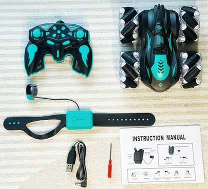 Gesture Sensing RC Stunt Car with Light, 2.4G 4WD Hand Controlled Gravity Remote Control Car Toy with 360° Flips Car for Boys Age 6 and Up Blue