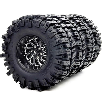 4pcs 2.2 Mud Slingers Tires 124mm Tall & Adjustable Offset 2.2 Wheels 40mm Wide Rims for RC Mud Crawler TRX4 Everest 10 SCX10 Capra Upgrades,HS701581 - color: Black