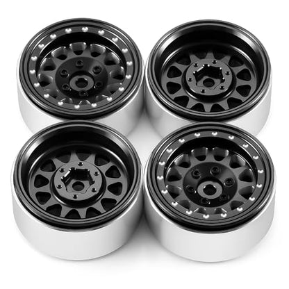 RCLIONS Aluminium 1.3" RC Beadlock Wheel Hub Rims for 1/24 1/18 TRX4M AXIAL SCX24 RC Crawler Car Upgrade Parts (Black) - color: Black