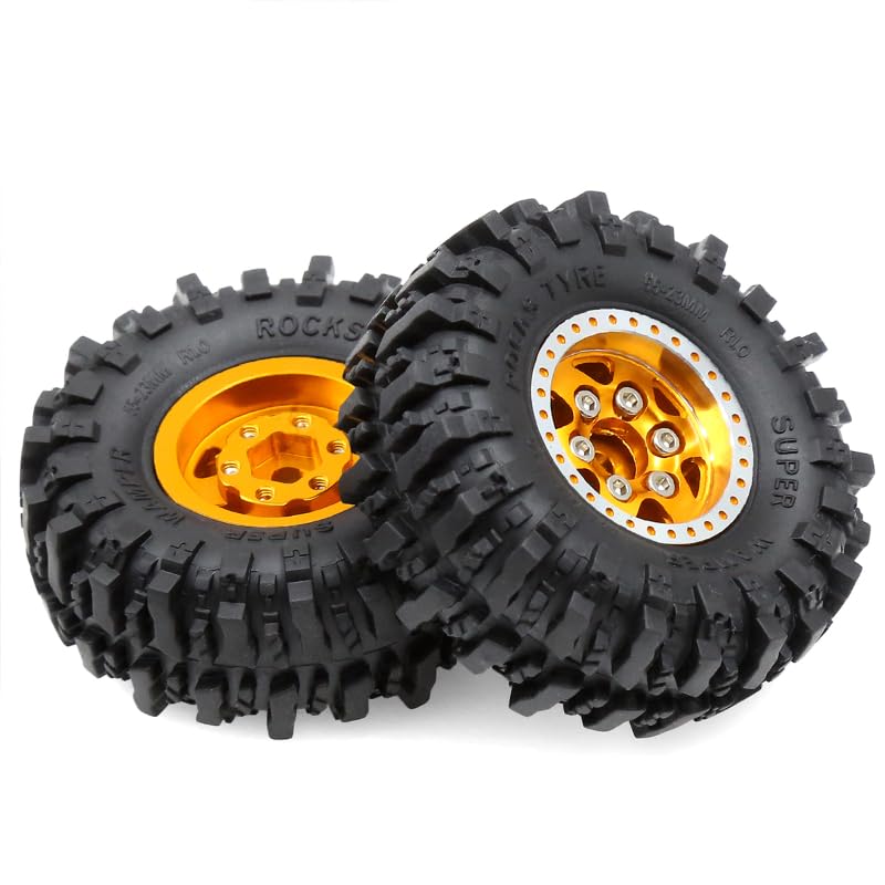 1.0"RC Aluminum Beadlock Wheel and Crawler Tires set (w/Foam Inserts Fit) 7mm Hex for 1/18 1/24 RC Crawler car Axial 90081 AX24 FCX24M FMS SCX24 (R246)