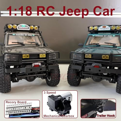 YUCT 1/18 RC Crawler 4WD Off-Road Truck, 2.4GHz All Terrain Rock Crawler | JXC LR1801 Portable Remote Control Car for Adults Outdoor Adventure (Metallic Green) - color: Metallic Green