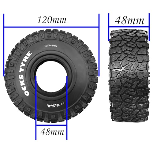 ShareGoo RC 1.9 Crawler Tires 1.9 inch Rubber Mud Tyre Tires OD 120mm Compatible with Axial SCX10 90046 AXI03007 Tamiya CC01 Redcat Gen8 RC4WD 1/10 RC Crawler 1.9 Beadlock Wheel Rims
