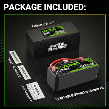 OVONIC 4S LiPo Battery 14.8V 6500mAh 120C with T Plug for RC Car RC Truck Airplane Helicopter Boat Car Racing RC Hobby (2 Packs)