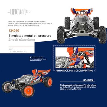 GoolRC WLtoys 124010 RC Cars for Adults, 1:12 Scale Remote Control Car, 4WD 55KM/H High Speed RC Racing Car, 2.4GHz All Terrains Off Road RC Buggy Trucks with 2 Batteries (Orange)