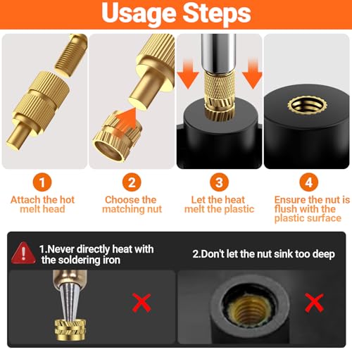 Preciva Threaded Inserts Set, 716Pcs Heat Set Inserts Nuts Bolts with M2 M3 M4 M5 M6 Insert-Tip, 60W Soldering Iron and Holder, for 3D Printer Parts or Plastic Parts