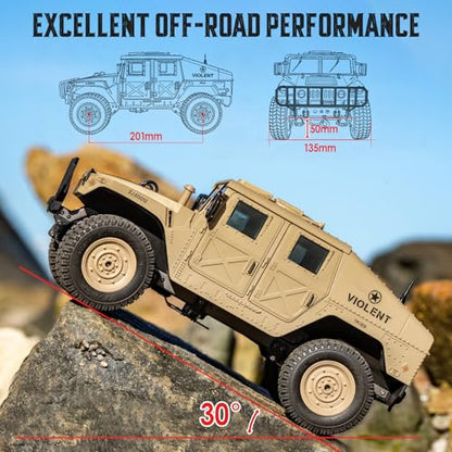 Remote Control Truck-4x4 Off-Road RC Trucks Army Rock Crawler Humme, RTR 40Mins Play Time All Terrain RC Off Road Jeep Cars with Winch,Lights&Openning Door, Military Armored Vehicle Toys Gift for Boys - color: Khaki