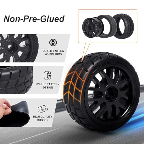 Hobbypark 4-Pack RC Tires & Wheel Rims 12mm Hex Hub Y Shape w/Foam Inserts for 1/10 Remote Control Car On Road Touring