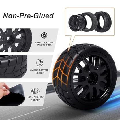 Hobbypark 4-Pack RC Tires & Wheel Rims 12mm Hex Hub Y Shape w/Foam Inserts for 1/10 Remote Control Car On Road Touring