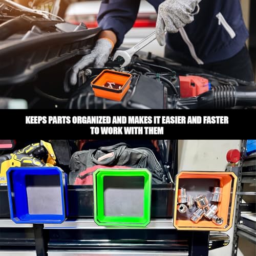 2PCS Collapsible Magnetic Parts Tray, 4.5" Square Silicone Tool Tray with Double-Sided Magnetic Base, Foldable Bowls Small Metal Parts Holder for Screws Bolts Nuts Washers (Black) - color: Black, size: 2PCS