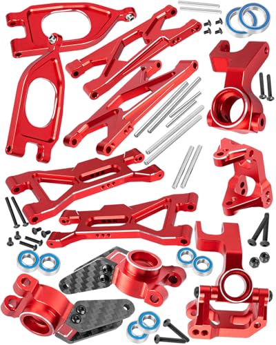 RC Upgrades Part for 1/10 Gorgon 2WD RTR Brushed Monster Truck(ARA3230T1),Aluminium Alloy Suspension Arms & Caster Block C Hub & Steering Blocks & Rear Stub Axle Carriers,Red - color: Red(1set)