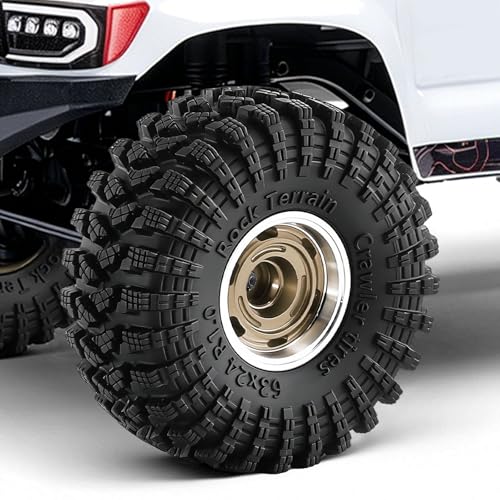 1.0" Beadlock Aluminum Wheels and 64mm Soft Rubber Tires | for SCX24, TRX4M, Ascent 18, FCX24, 1/18 1/24 RC Crawler, 7mm Hex, 0mm Offset, with Foam Inserts, (Bronze 356) - color: Bronze 356