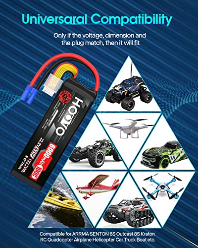 HOOVO 22.2V 6S LiPo Battery 6000mAh 100C Softcase RC Battery for RC Quadcopter Truck Boat Airplane Helicopter RC Vehicle(2 Pack)