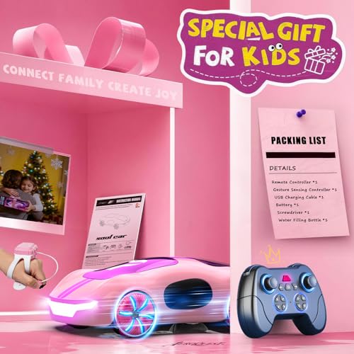 AEROQUEST Gesture Sensing Remote Control Car (Pink | Remote Control Stunt Drift USB-C Charging Light Spray Sound Gesture Sensing Spotrs Birthday Holiday Gifts 2.4GHz 4WD