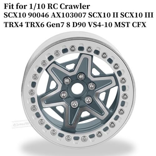 2.2" RC Beadlock Wheels, Aluminum Alloy Rims Compatible with 1/10 SCX10 Capra TRX4 Gen8 Everest Gen7 Pro AMG 6x6 Off-Road Truck,RCarmubWow 2.2 Beadlock Wheel for 1/10 Rock Crawler,Titanium - color: Titanium(4pcs)