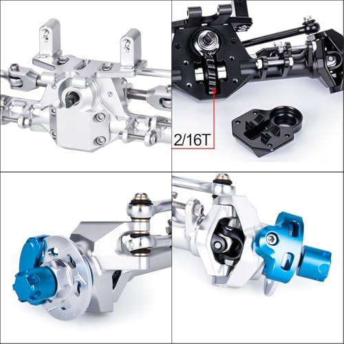 +9mm Front Rear Axle with Hydraulic Steering Link for Axial SCX24 Deadbolt C10 JLU Gladiator Bronco 1/24 RC Crawler Upgrade (Silver) - color: Silver