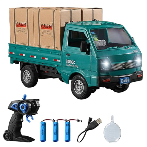 1:16 Scale RC Crawler Kei Truck, RC Transport Pickup Truck with Light Spray - 2.4Ghz Remote Control Car Toys for Teen & Adults - Rear Compartment Transport Goods - color: Green, size: 3 battery