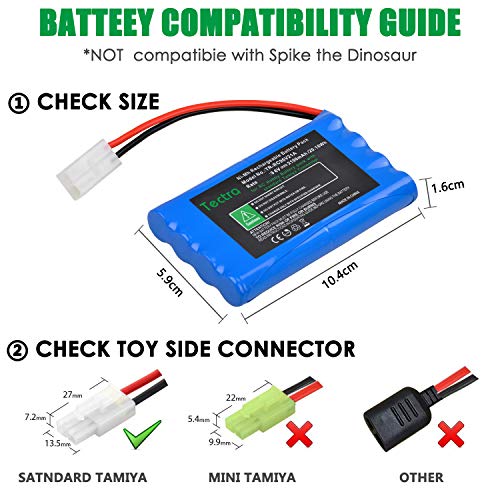 Tectra 9.6V RC Battery, 2100mAh NiMH Rechargeable Battery Pack for RC Car, RC Boat, High Capacity 8-Cell Battery Pack with Standard Tamiya Connectors Plug