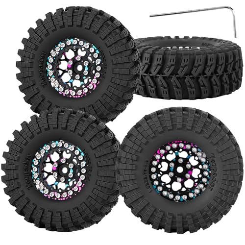 RC 1.3 Beadlock Wheel Tires Set (4PCS) for 1/24 SCX24 1/18 TRX4M RC Crawler Car,Aluminum 1.3 Beadlock Wheels and Tires,Wheel Rim & Wheels Tire,Colorful - color: Colorful- (Rc Wheels Tires)