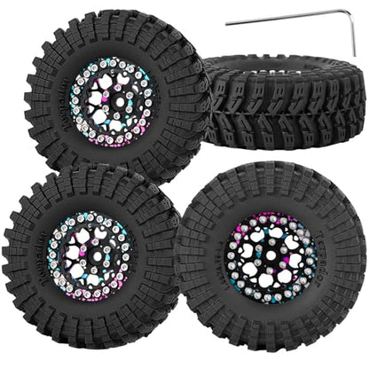 RC 1.3 Beadlock Wheel Tires Set (4PCS) for 1/24 SCX24 1/18 TRX4M RC Crawler Car,Aluminum 1.3 Beadlock Wheels and Tires,Wheel Rim & Wheels Tire,Colorful - color: Colorful- (Rc Wheels Tires)
