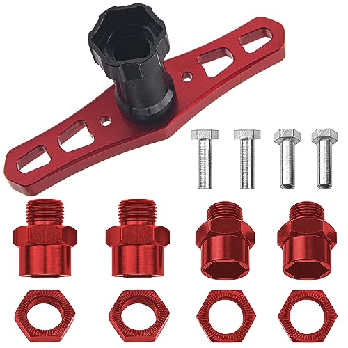 Share Goo 17mm Wheel Hex Wrench & 12mm to 17mm Wheel Hex Drive Hub Adapter 15mm Offset Extension Compatible with Tamiya Axial RC4WD Traxxas Redcat 1/10 RC Car Buggy Truck (Red) - color: Red