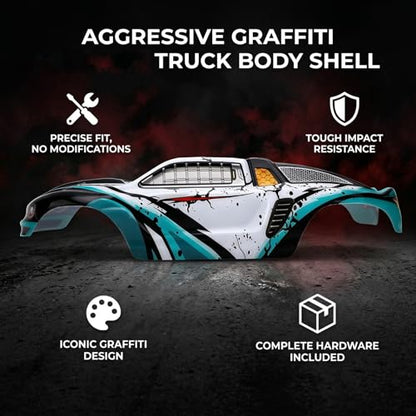 Drfeify 1/16 RC Car Replacement Body Shell, DIY Upgrade with Bold Graffiti Pattern and Aerodynamic Design for SCY16101 SCY16102 High Speed RC Trucks (Green) - color: Green