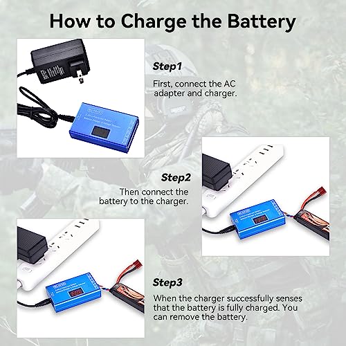 Airsoft Battery Charger- Lipo/Li-Ion Balance Smart Charger for 11.1V 7.4V 14.8V 2S 3S 4S Battery with Battery Checker for Airsoft Gun Gel Ball Blaster Splat Ball Gun & RC Hobby