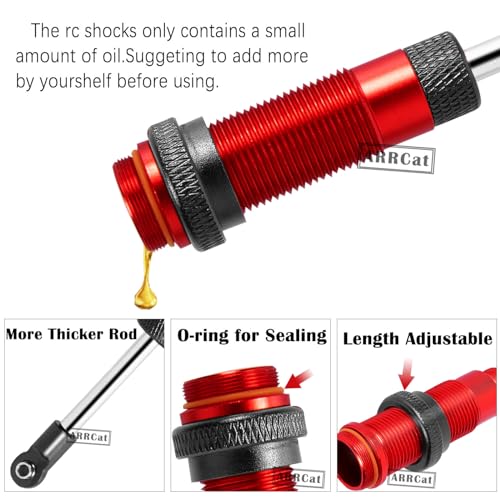 4PCS Front Rear Full Alloy Shocks RC Upgrades Parts for 1/10 Senton Granite Big Rock Vorteks 3s Blx 4X4 Mega 550,for 1/10 Kraton Outcast 4s,Red,Replace #AR330550 AR330551 - color: Red Shocks (Upgrades)