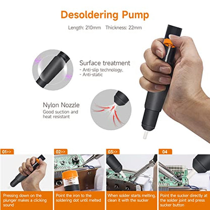 TOWOT Soldering Iron Kit, Electronic Soldering Iron 60W Adjustable Temperature, Deoldering Pump, Tin Wire, Solder Wick, Tweezers, Soldering Iron Tips Set, Soldering Iron Stand, Wire Strippers - style: Set A
