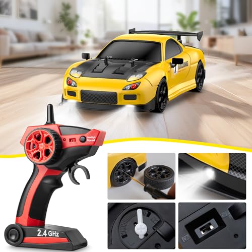 RC Drift Car, 1:14 4WD Drift Remote Control Car 2.4GHz 28km/h Drift RC Car, LED Lights,Racing and Drift Tires RTR for Teens, Kids, Boys