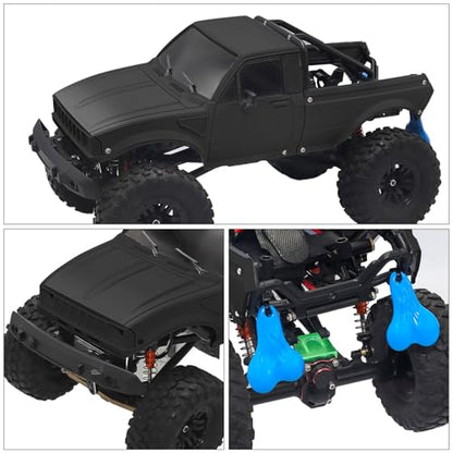 RC Pickup Body Shell with Bed Rack and Light kit & 2PCS Hanging Ball Nuts for 1/24 RC Crawler Axial SCX24 C10 Bronco Wrangler Base Camp 4Runner (Black) - color: Black