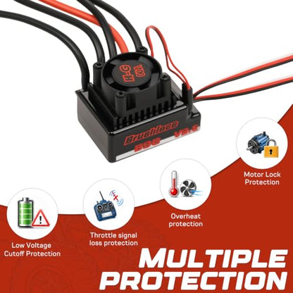 60A Waterproof Sensorless Brushless ESC with XT60 Plug 6V/6A BEC, Electronic Speed Controller Upgrade for 1/10 RC Car Buggy Short Course Truck Monster Truck