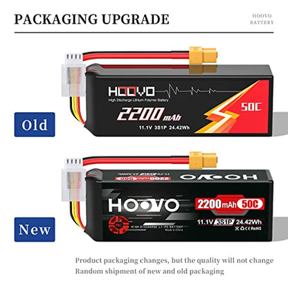 HOOVO 3S 11.1V 2200mAh 50C Lipo Battery with XT60 Connector 2 Pack | for RC Helicopter Airplane Quadcopter UAV Drone FPV